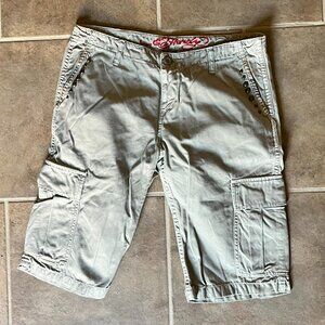 Ed Hardy Tan Woven Cotton Cargo Studded Embroidered Shorts Large